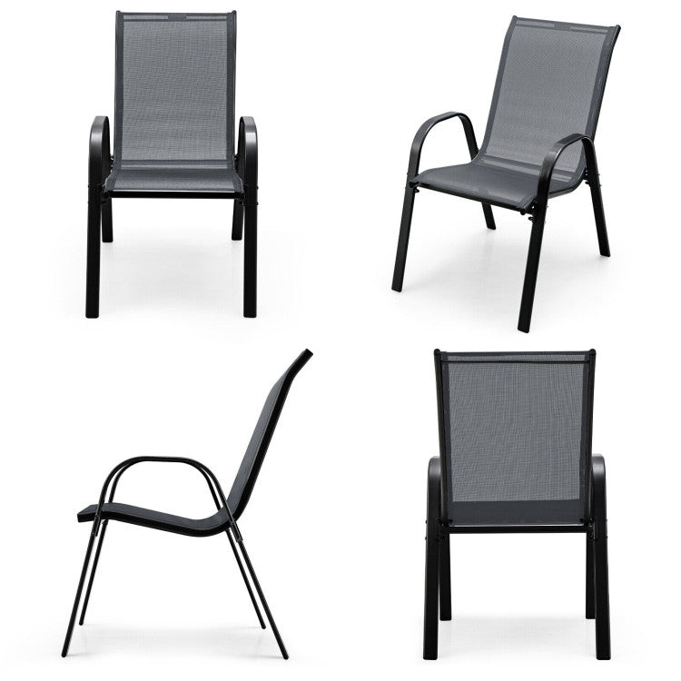 4 Pieces Stackable Outdoor Patio Dining Chairs Set with Armrests