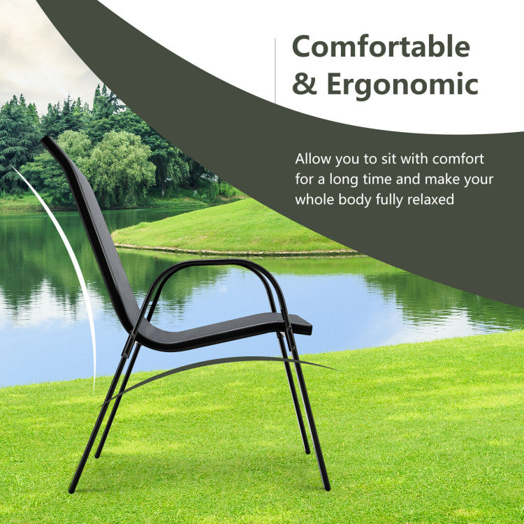 4 Pieces Stackable Outdoor Patio Dining Chairs Set with Armrests