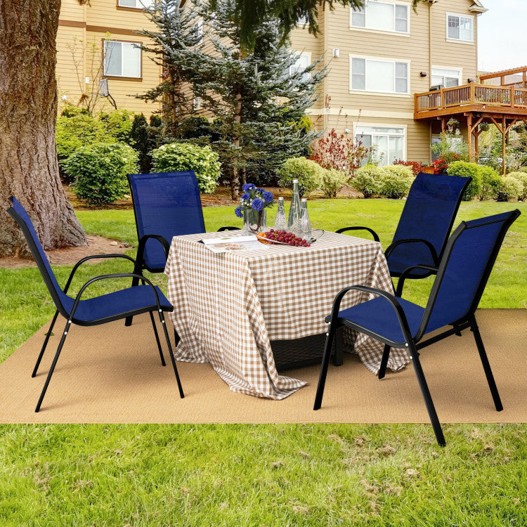 4 Pieces Stackable Outdoor Patio Dining Chairs Set with Armrests