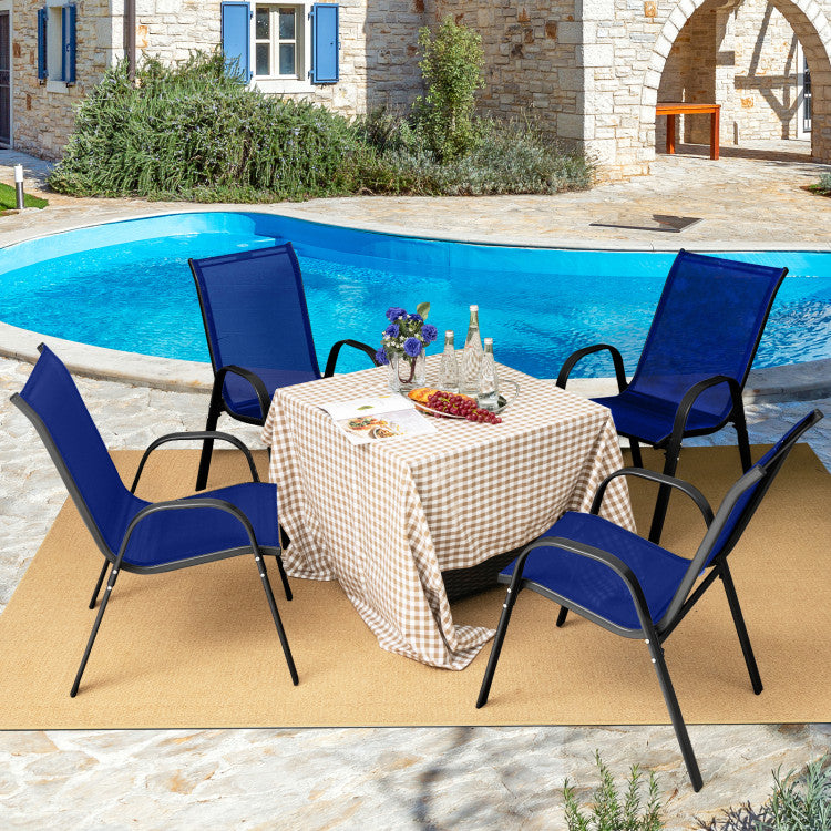 4 Pieces Stackable Outdoor Patio Dining Chairs Set with Armrests