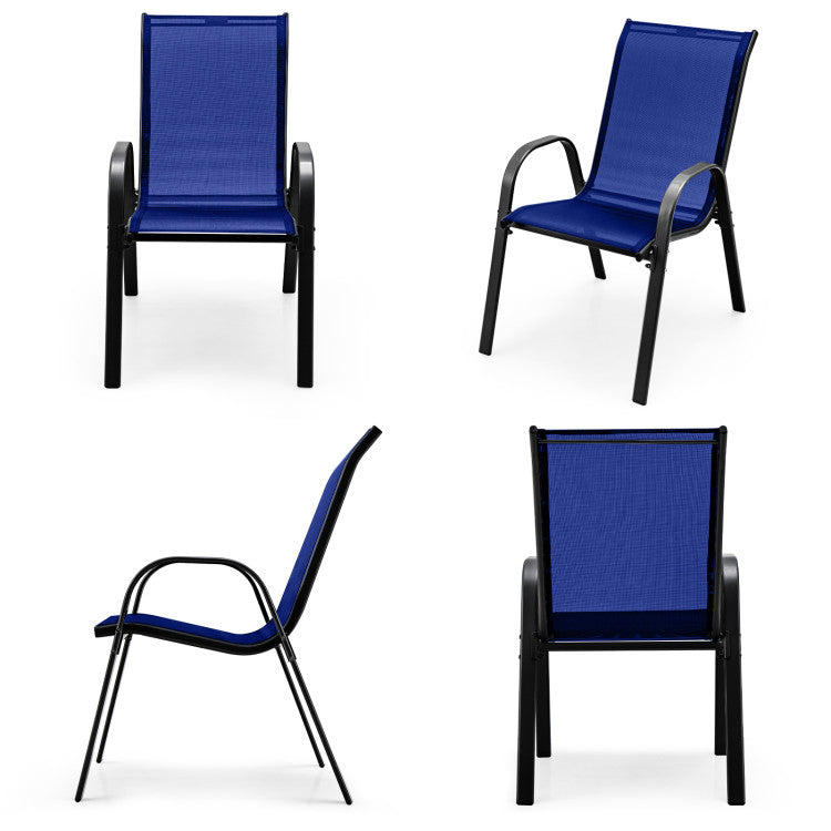 4 Pieces Stackable Outdoor Patio Dining Chairs Set with Armrests