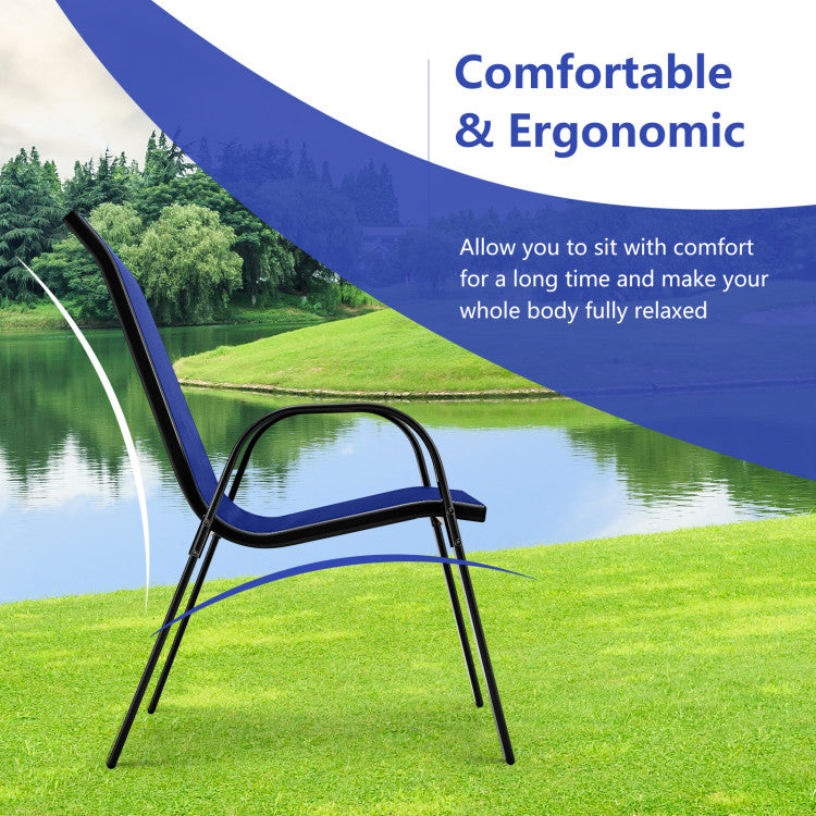 4 Pieces Stackable Outdoor Patio Dining Chairs Set with Armrests