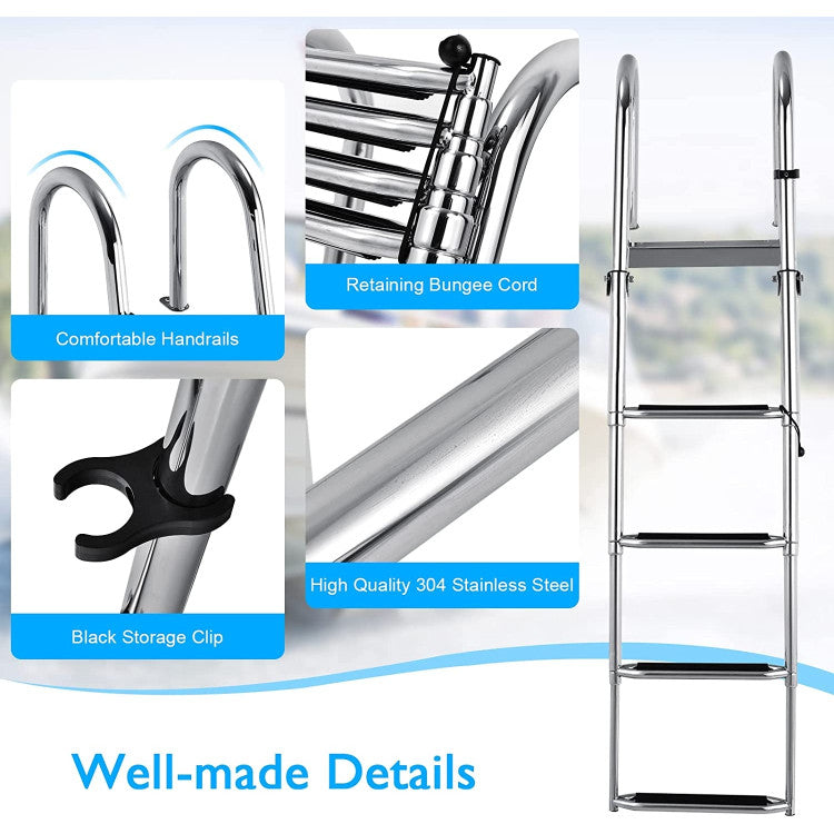 4 Step Stainless Boat Ladder with Anti-Slip Pedal Handrail for Boat Yacht Dock and Pool