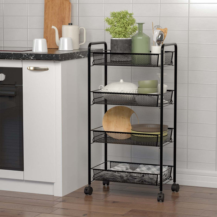 4-Tier Storage Rack Trolley Cart with Rolling Wheels for Bar and Kitchen