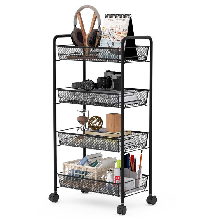 4-Tier Storage Rack Trolley Cart with Rolling Wheels for Bar and Kitchen