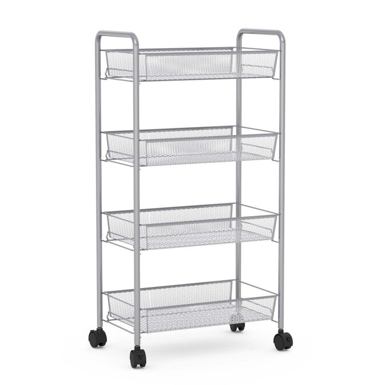 4-Tier Storage Rack Trolley Cart with Rolling Wheels for Bar and Kitchen