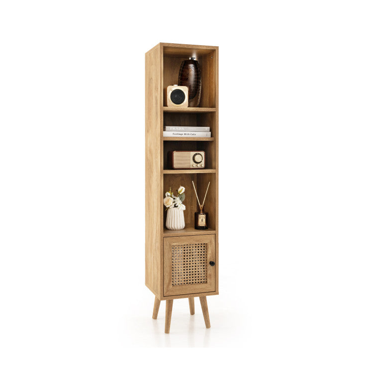 4 Tiers Rattan Storage Cabinet with Adjustable Shelf for Living Room
