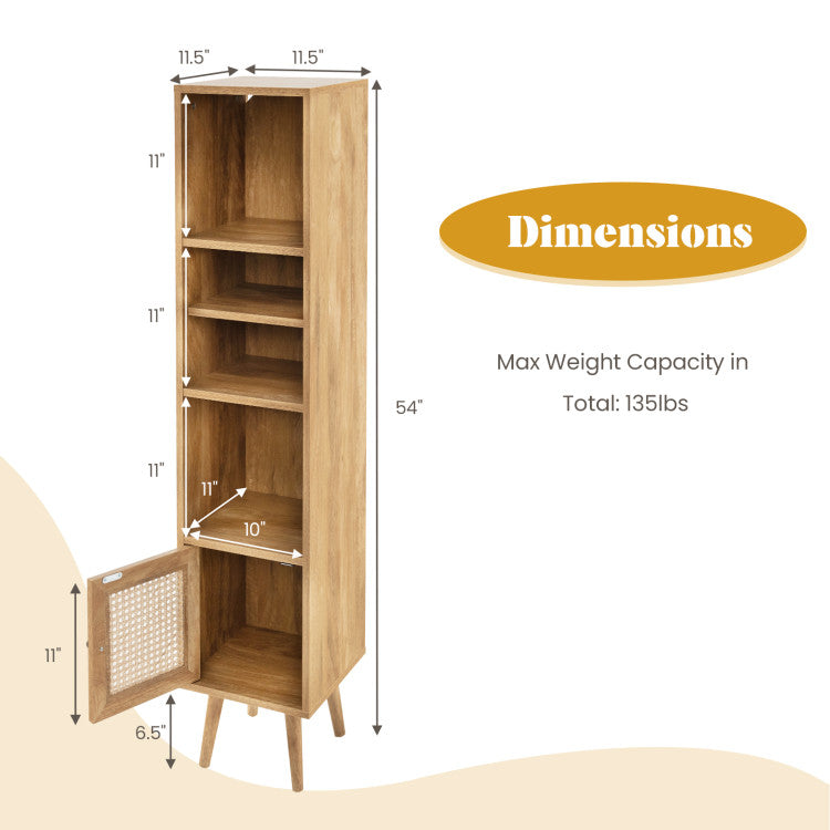 4 Tiers Rattan Storage Cabinet with Adjustable Shelf for Living Room
