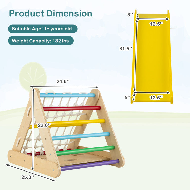 4 in 1 Triangle Kids Climber Toy with Sliding Board and Climbing Net