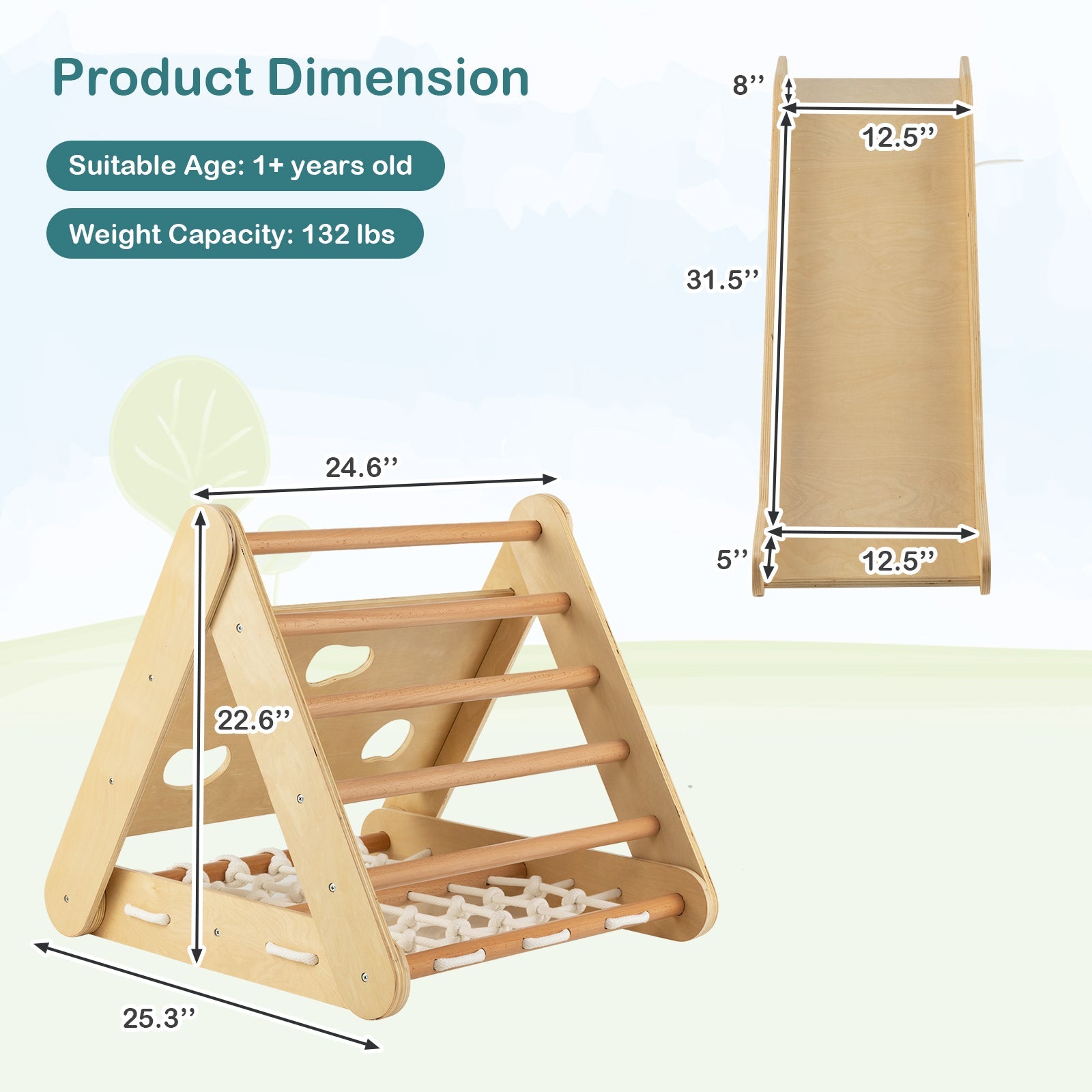 4 in 1 Triangle Kids Climber Toy with Sliding Board and Climbing Net