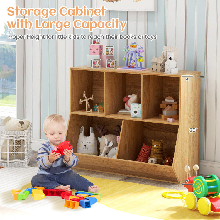 5-Cube Wooden Kids Toy Book Storage Organizer with Anti-Tipping Kits