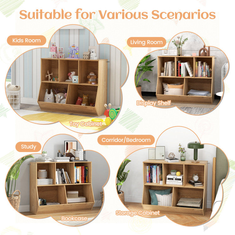 5-Cube Wooden Kids Toy Book Storage Organizer with Anti-Tipping Kits