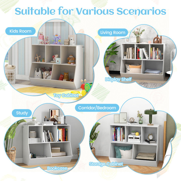 5-Cube Wooden Kids Toy Book Storage Organizer with Anti-Tipping Kits