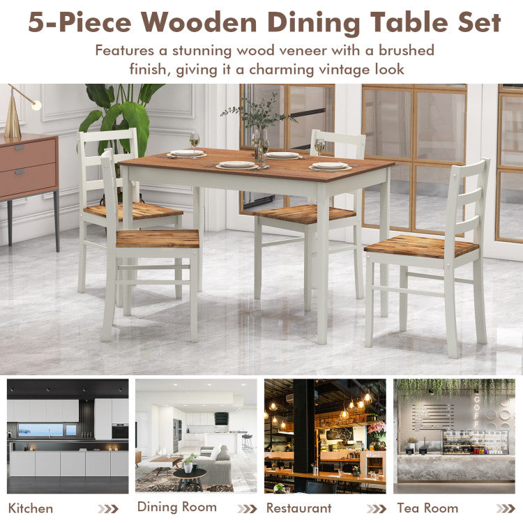 5-Piece Wooden Kitchen Dining Set with Rectangular Table and 4 Chairs