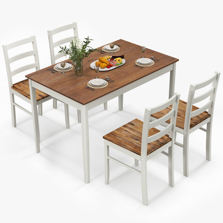 5-Piece Wooden Kitchen Dining Set with Rectangular Table and 4 Chairs