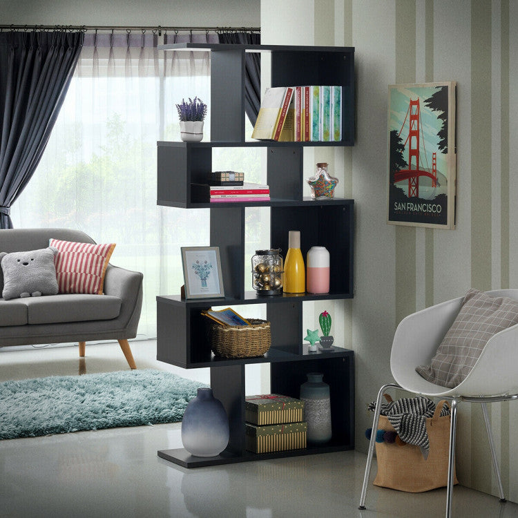 5-Tier Wood Geometric Display Open Bookshelf with Anti-Tipping Device