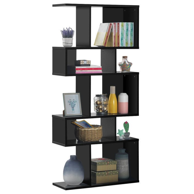 5-Tier Wood Geometric Display Open Bookshelf with Anti-Tipping Device