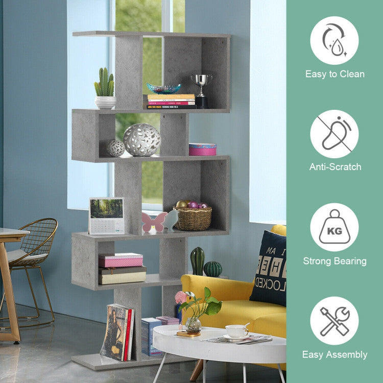 5-Tier Wood Geometric Display Open Bookshelf with Anti-Tipping Device