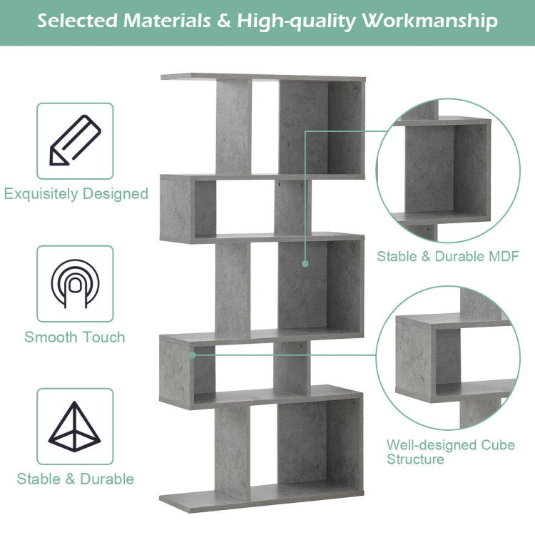 5-Tier Wood Geometric Display Open Bookshelf with Anti-Tipping Device