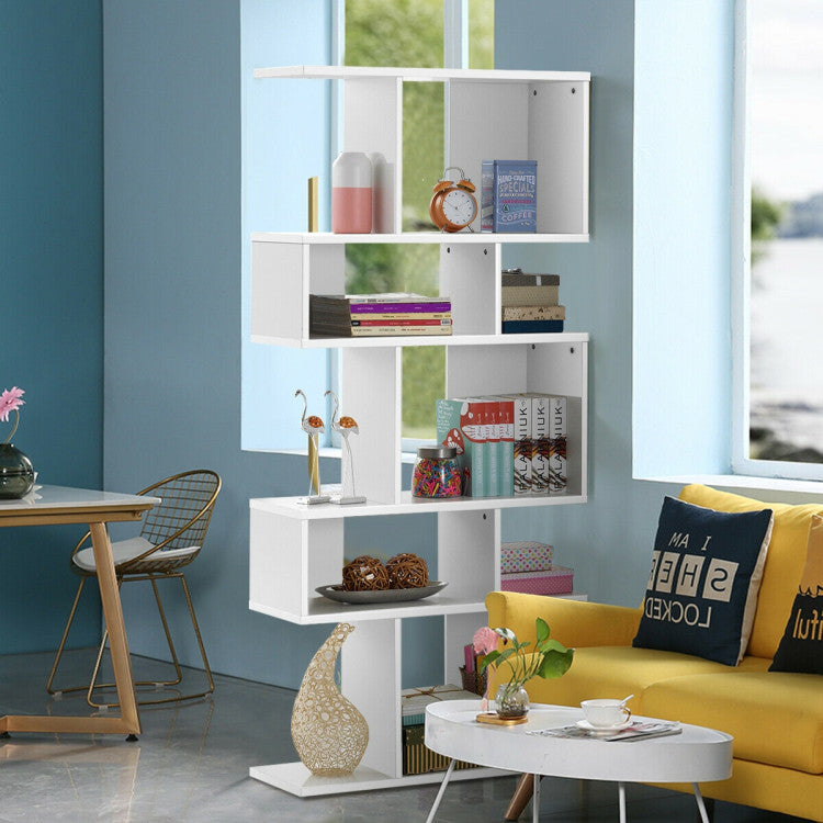 5-Tier Wood Geometric Display Open Bookshelf with Anti-Tipping Device