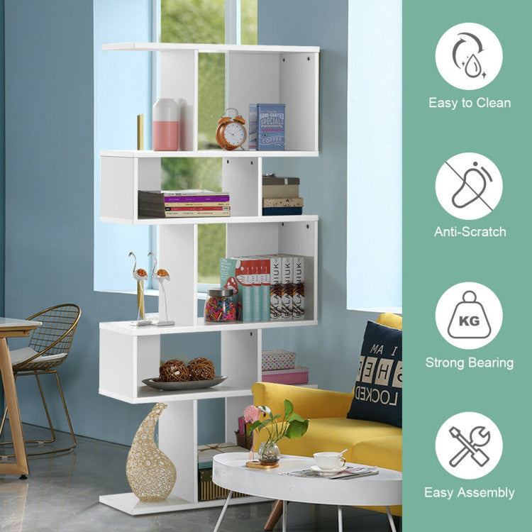 5-Tier Wood Geometric Display Open Bookshelf with Anti-Tipping Device