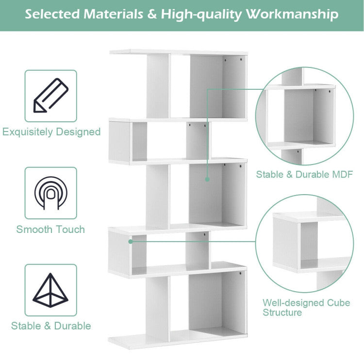 5-Tier Wood Geometric Display Open Bookshelf with Anti-Tipping Device