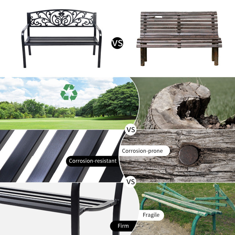 50 Inch Backrest Bench Porch Chair for Outdoor Patio and Park