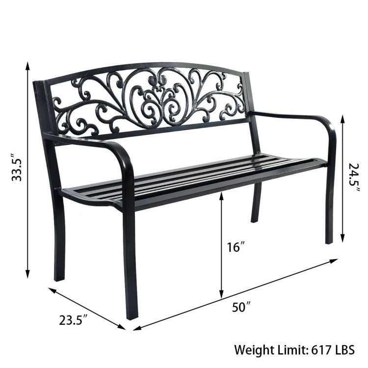 50 Inch Backrest Bench Porch Chair for Outdoor Patio and Park