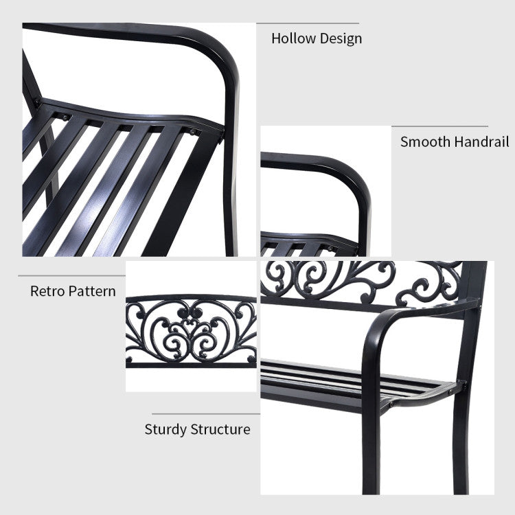 50 Inch Backrest Bench Porch Chair for Outdoor Patio and Park