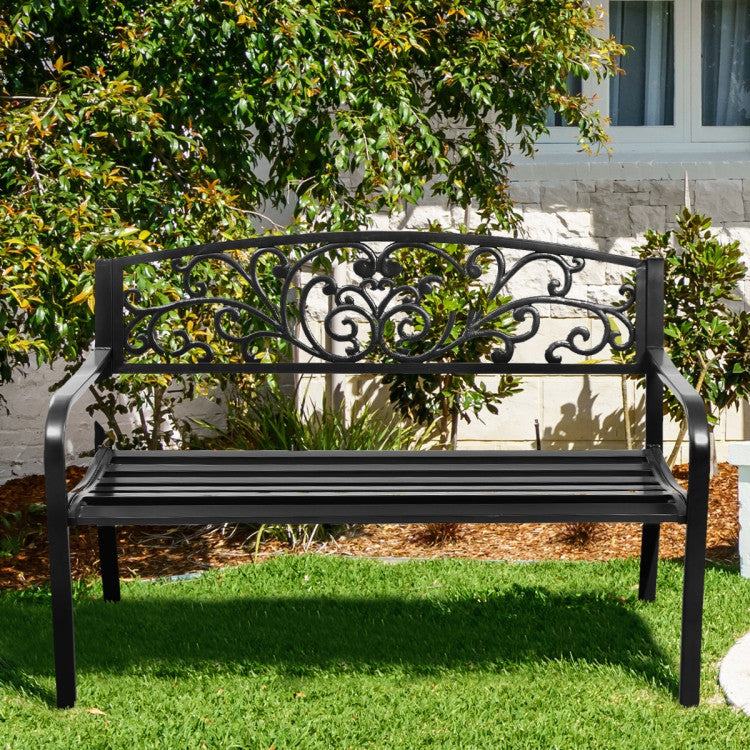 50 Inch Backrest Bench Porch Chair for Outdoor Patio and Park