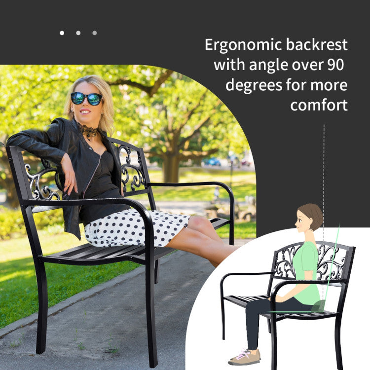 50 Inch Backrest Bench Porch Chair for Outdoor Patio and Park