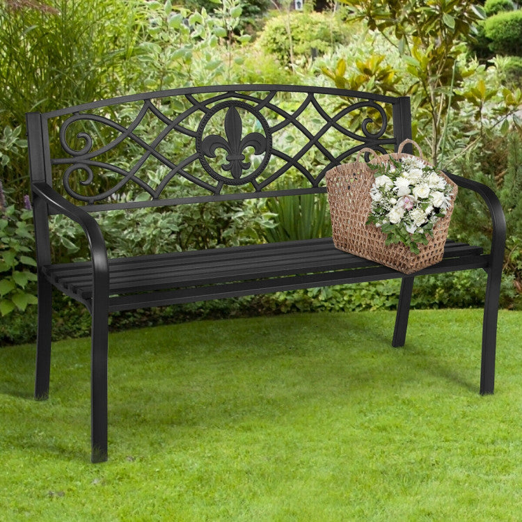 50 Inch Patio Heavy-Duty Metal Garden Deck Bench for Backyard and Patio