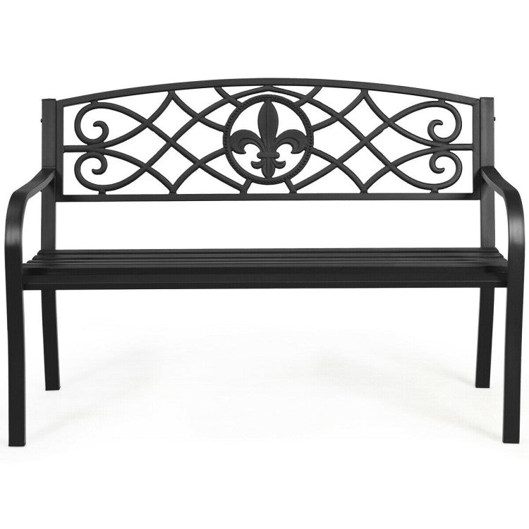 50 Inch Patio Heavy-Duty Metal Garden Deck Bench for Backyard and Patio