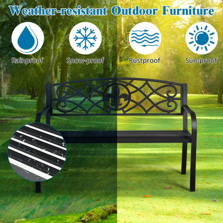 50 Inch Patio Heavy-Duty Metal Garden Deck Bench for Backyard and Patio