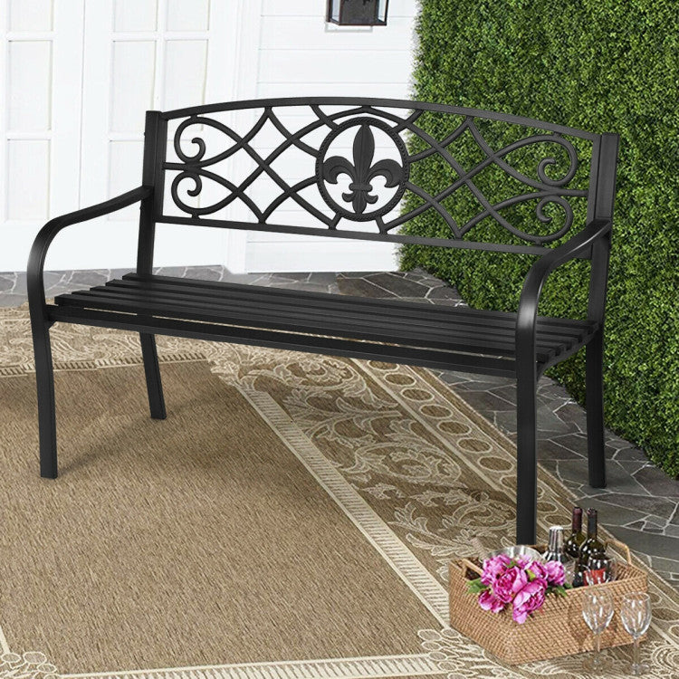 50 Inch Patio Heavy-Duty Metal Garden Deck Bench for Backyard and Patio