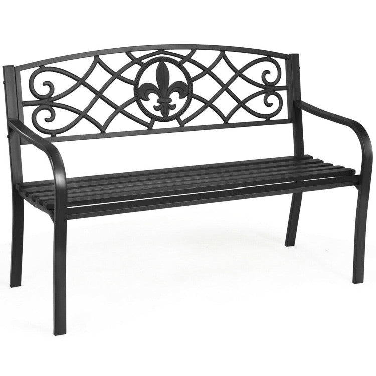 50 Inch Patio Heavy-Duty Metal Garden Deck Bench for Backyard and Patio