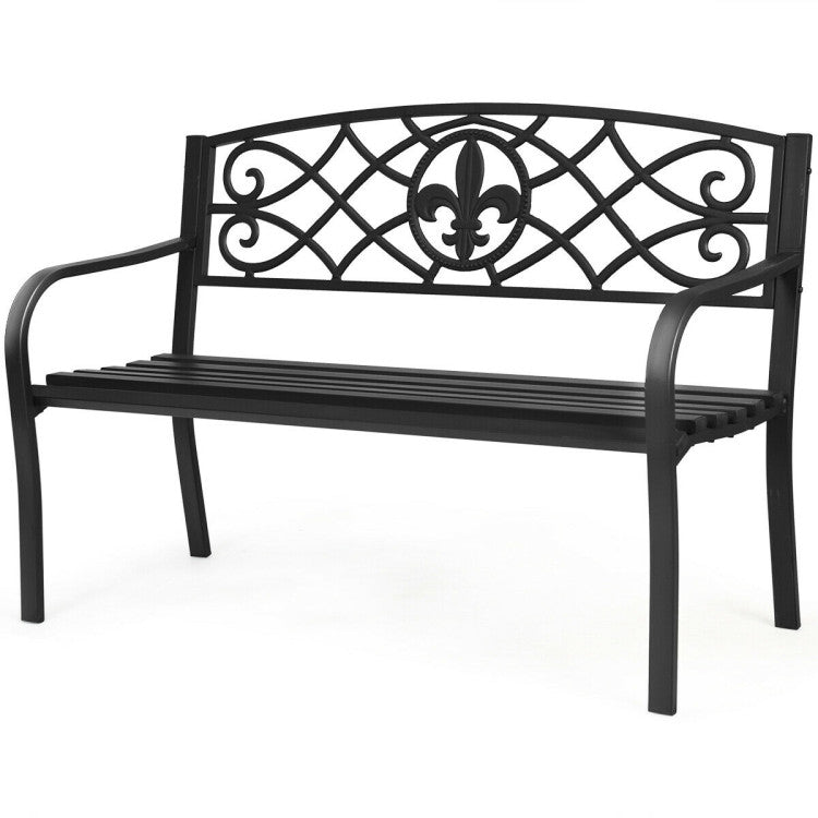 50 Inch Patio Heavy-Duty Metal Garden Deck Bench for Backyard and Patio