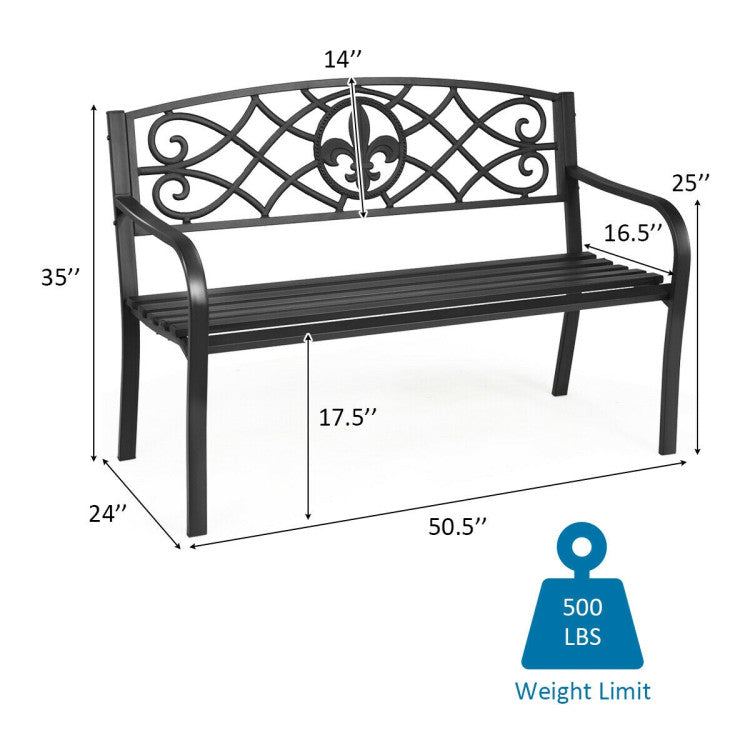 50 Inch Patio Heavy-Duty Metal Garden Deck Bench for Backyard and Patio