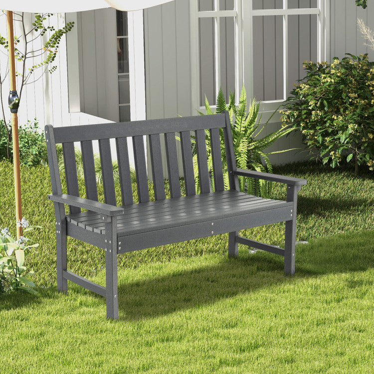 52 Inch HDPE Outdoor Patio Bench with Backrest and Armrests