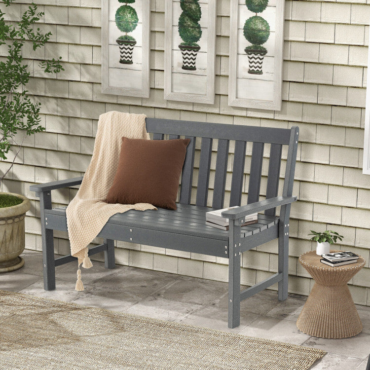 52 Inch HDPE Outdoor Patio Bench with Backrest and Armrests