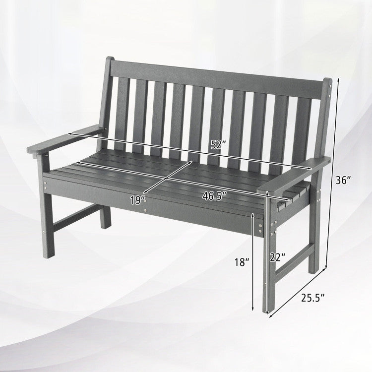 52 Inch HDPE Outdoor Patio Bench with Backrest and Armrests