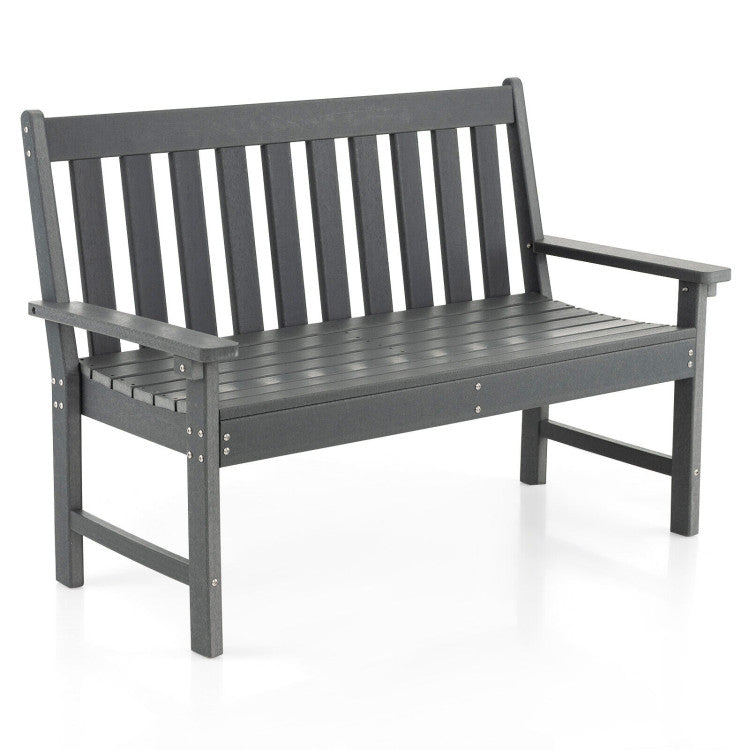 52 Inch HDPE Outdoor Patio Bench with Backrest and Armrests