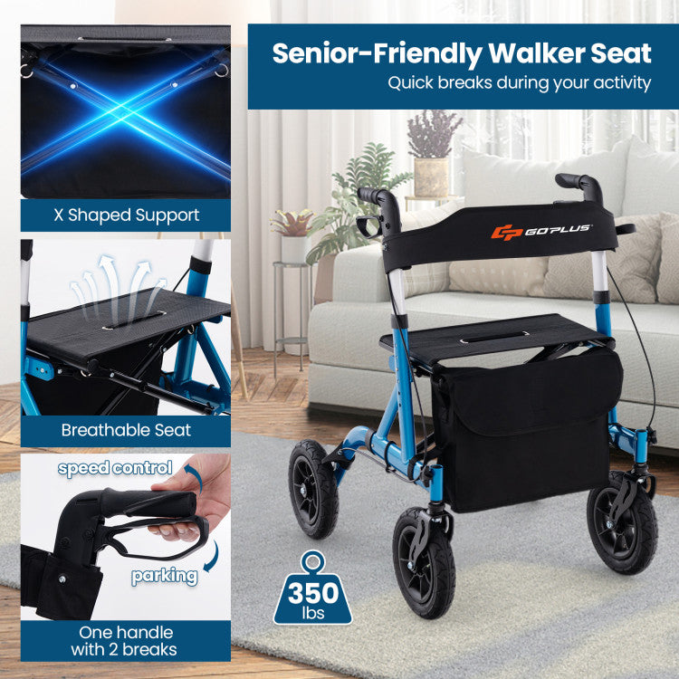 6-Level Adjustable Height Foldable Rolling Rollator Walker with Seat for Seniors