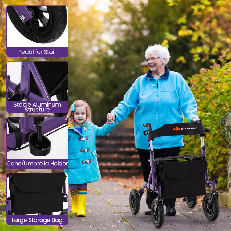 6-Level Adjustable Height Foldable Rolling Rollator Walker with Seat for Seniors