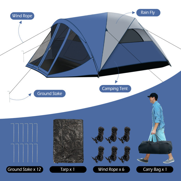 6-Person Camping Dome Tent with Removable Rainfly for Outdoor Hiking and Adventure