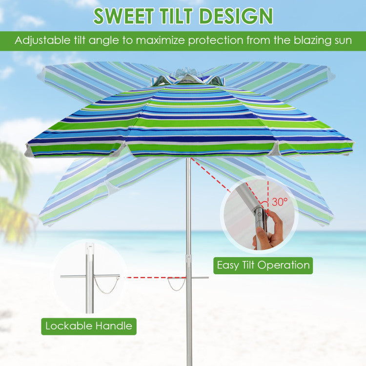 6.5 Feet Outdoor Beach Umbrella with Carry Bag without Weight Base