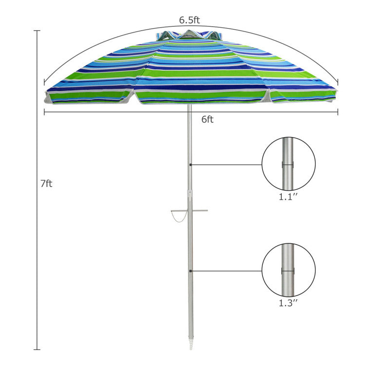 6.5 Feet Outdoor Beach Umbrella with Carry Bag without Weight Base