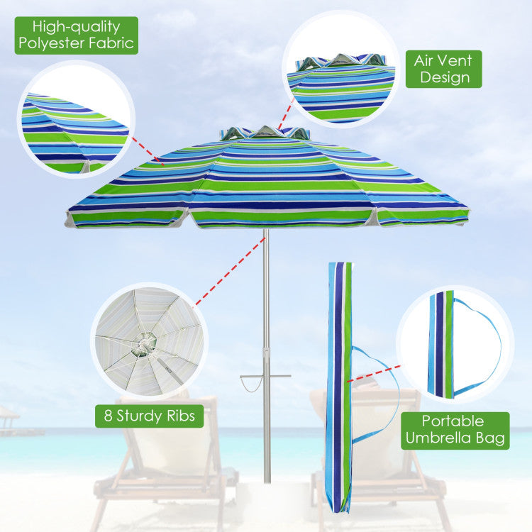 6.5 Feet Outdoor Beach Umbrella with Carry Bag without Weight Base