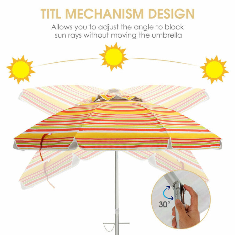 6.5 Feet Outdoor Beach Umbrella with Carry Bag without Weight Base