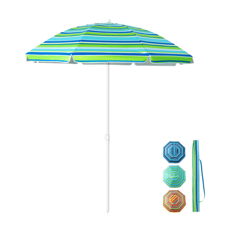 6.5 Feet Outdoor Patio Folding Beach Umbrella with Waterproof Polyester Fabric